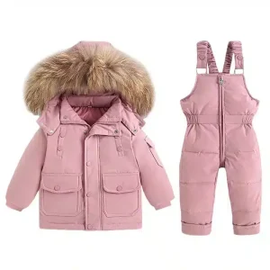 Winterliche Kinderjacke mit Weste und kuscheligem Fellkragen in Rosa