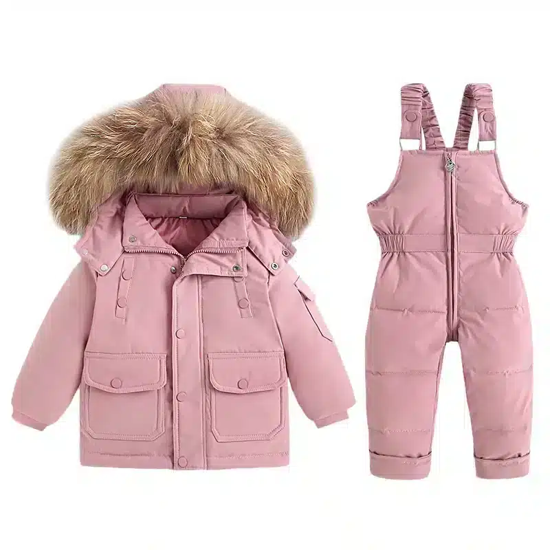 Winterliche Kinderjacke mit Weste und kuscheligem Fellkragen in Rosa – 4T