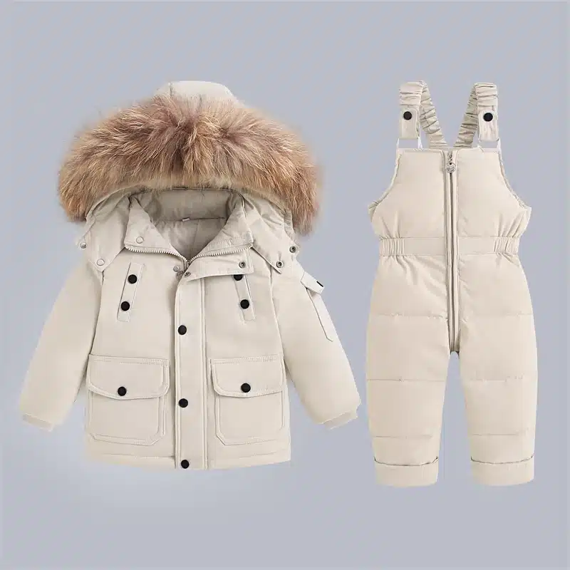 Winterliche Kinderjacke mit Weste und kuscheligem Fellkragen in Beige – 5T