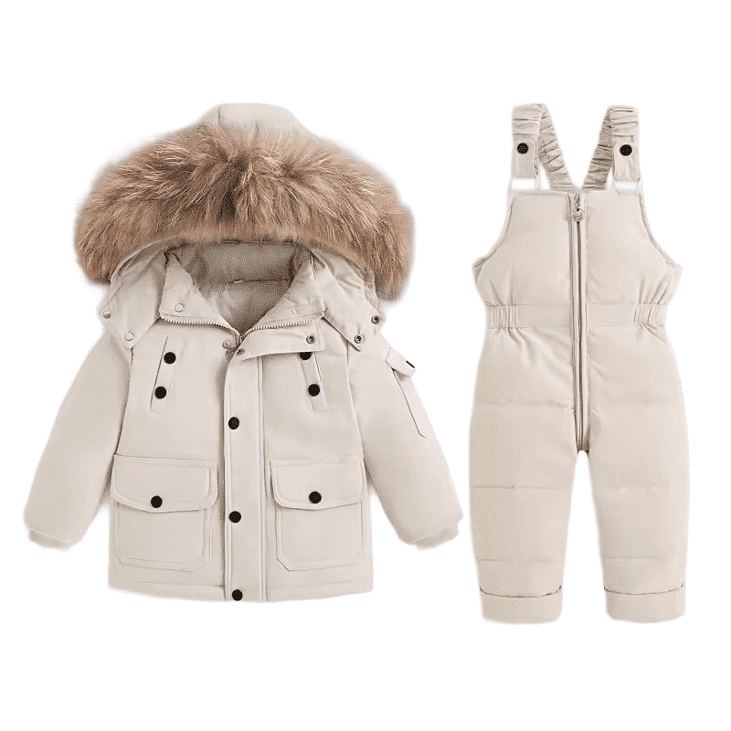 Winterliche Kinderjacke mit Weste und kuscheligem Fellkragen in Beige