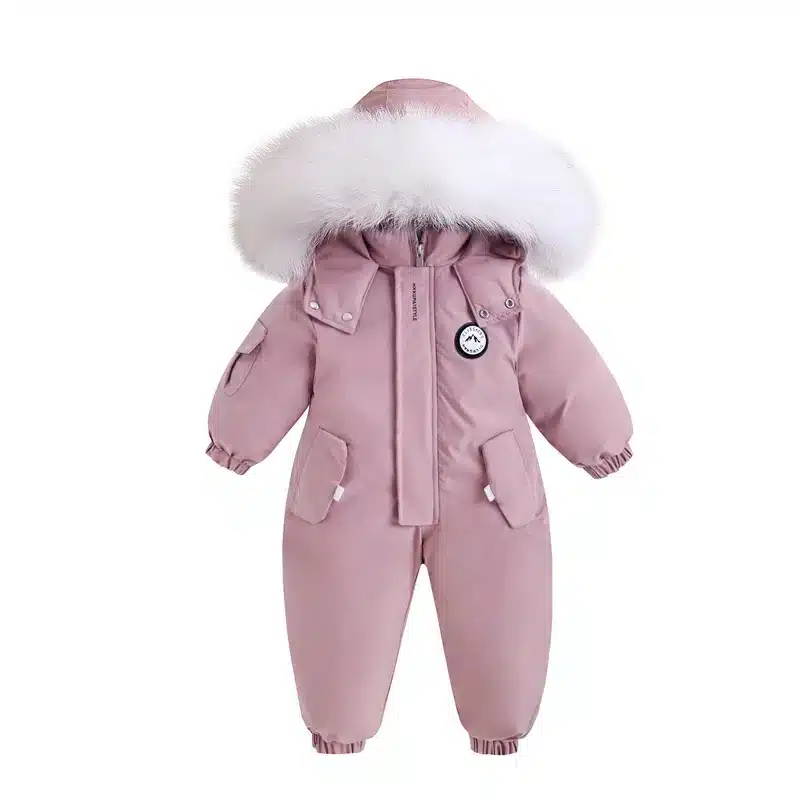 Wärmer Winteroverall für Babys aus Samt in Blau – Pink , 2T (90cm)