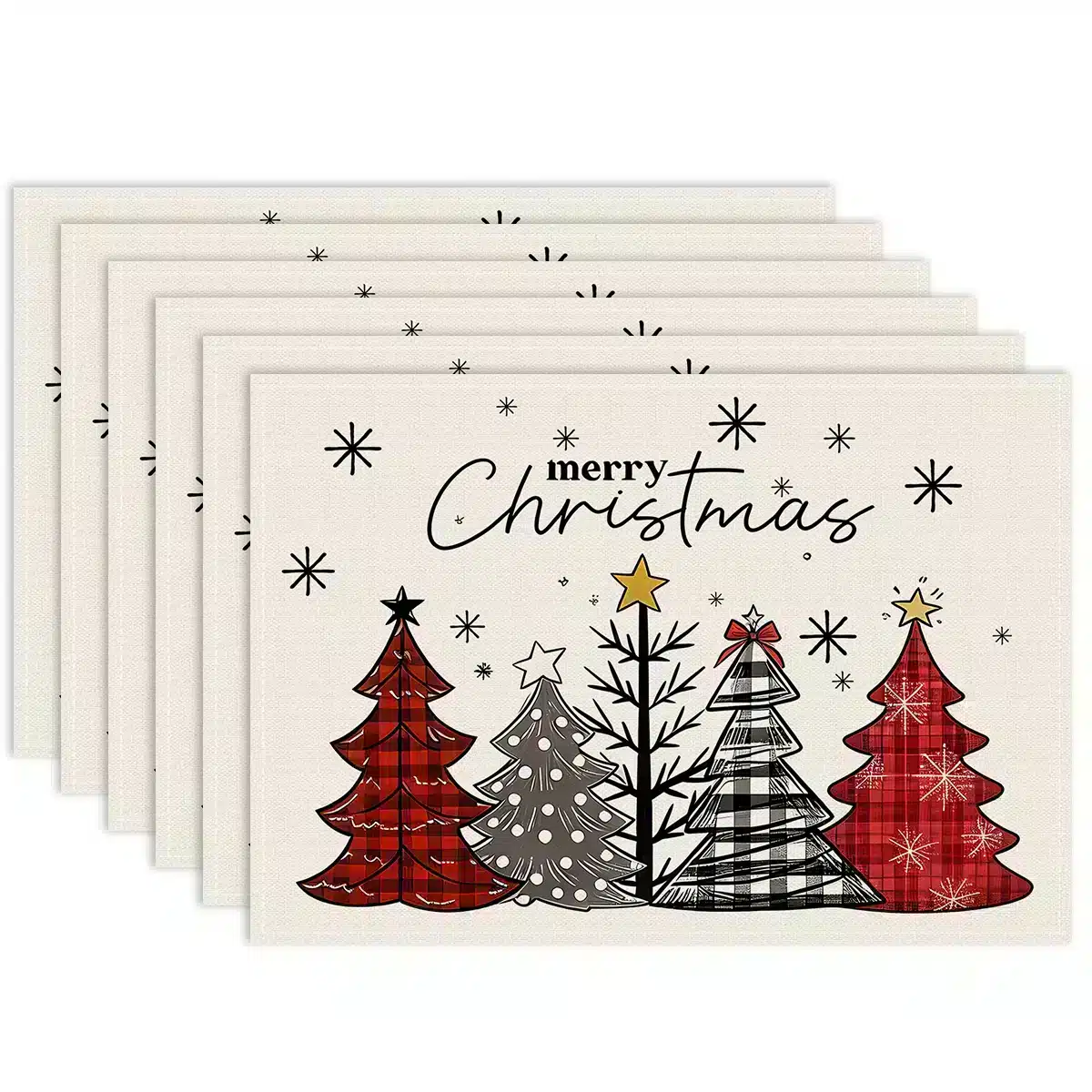 Weihnachtliche Tischsets mit einem nostalgischen Baum-Muster in Blau – ZD352-6pcs