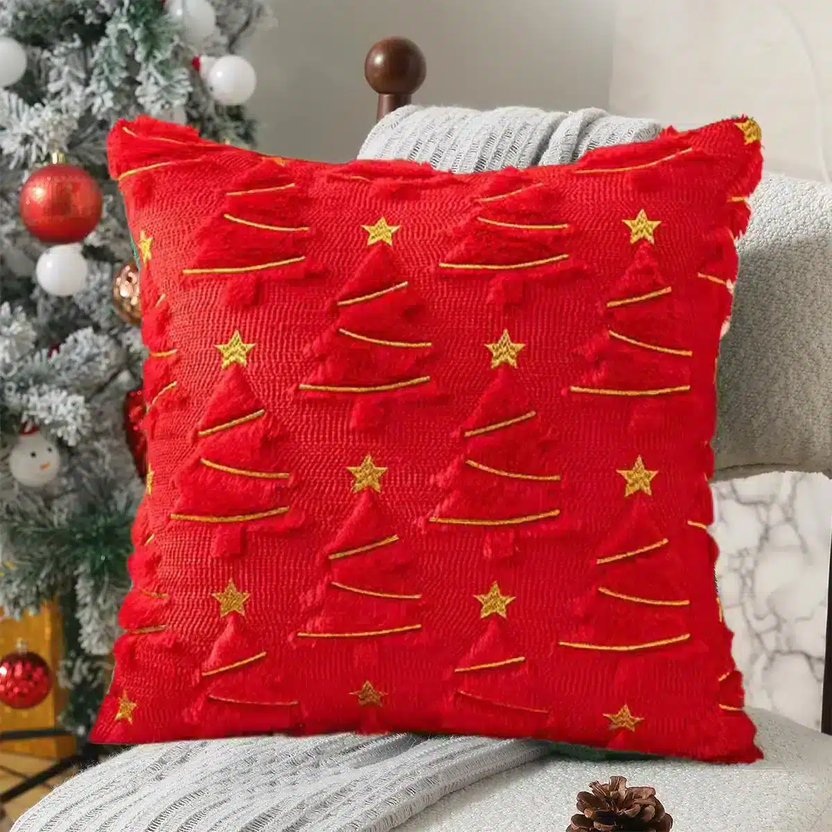 Wunderschöne smaragdgrüne Kissenbezüge mit Weihnachtsbaumdesign – 45x45cm , Red