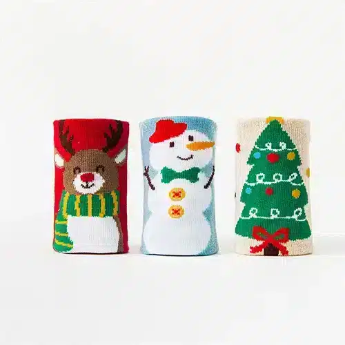 Fröhliche Weihnachts kindersocken mit Rentier und Weihnachtsmann – 054 , 6-8Years(L)