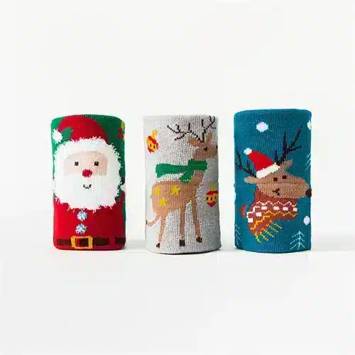 Fröhliche Weihnachts kindersocken mit Rentier und Weihnachtsmann – 022 , 9-12Years(XL)