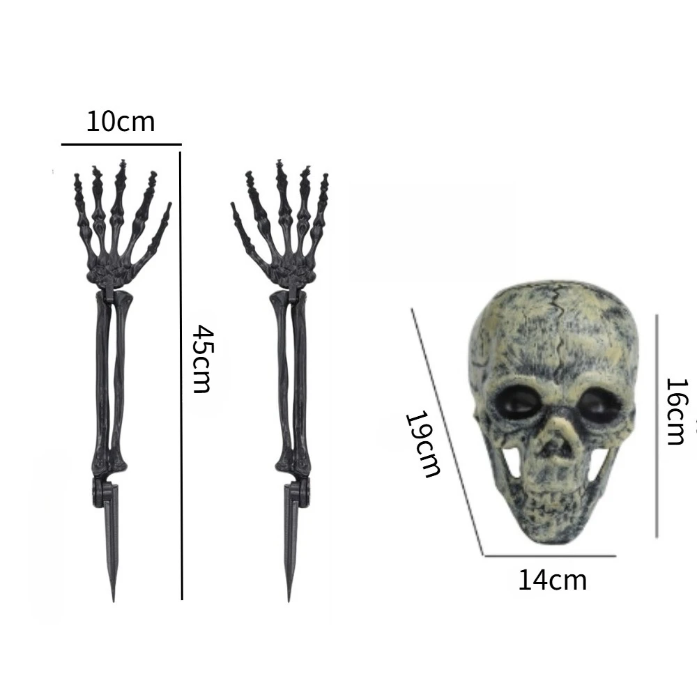Gruselige Halloween Deko mit realistischem Skelett Kopf und Händen – Bild 3