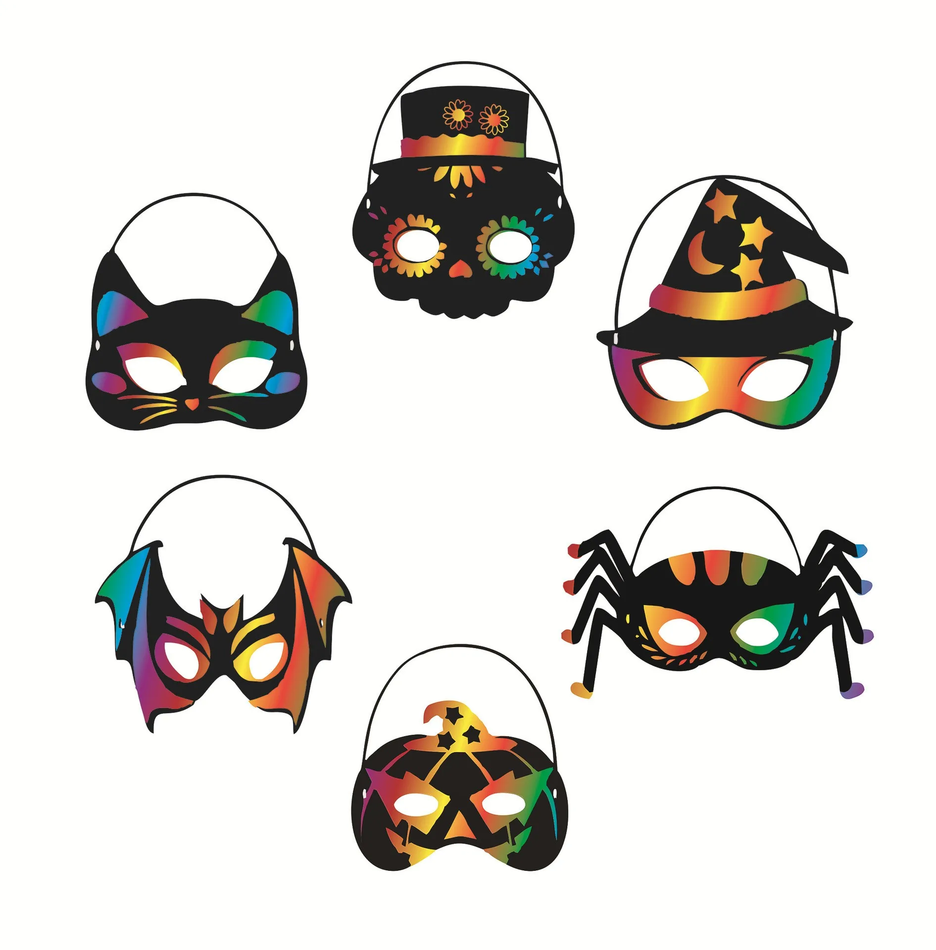 Bunte Halloween-Masken zum Basteln und Dekorieren für Partys – Style B