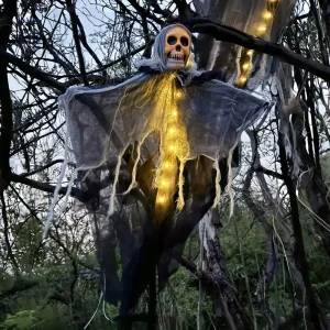 Leuchtender Halloween-Kopf zum Hängen für gruselige Dekoration
