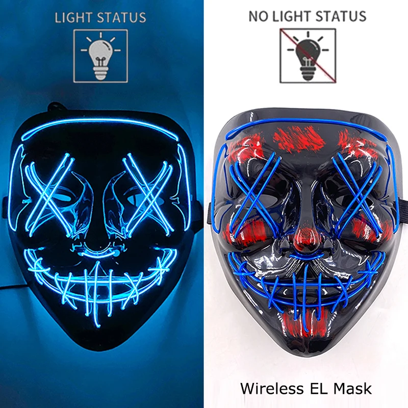 Neon leuchtende Halloween Gesichtsmasken für gruselige Festlichkeiten – Blue