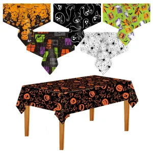 Halloween Tischdecke mit Kürbis und Spinnennetz in Orange