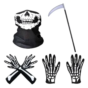 Gruselige Skelett-Handschuhe und Maske für Halloween-Feiern
