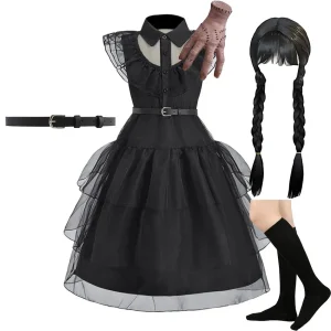 Schwarzes Kleid für Mädchen im Wednesday-Addams-Stil