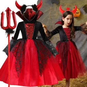Vampir Brautkleid für Mädchen in Schwarz und Rot