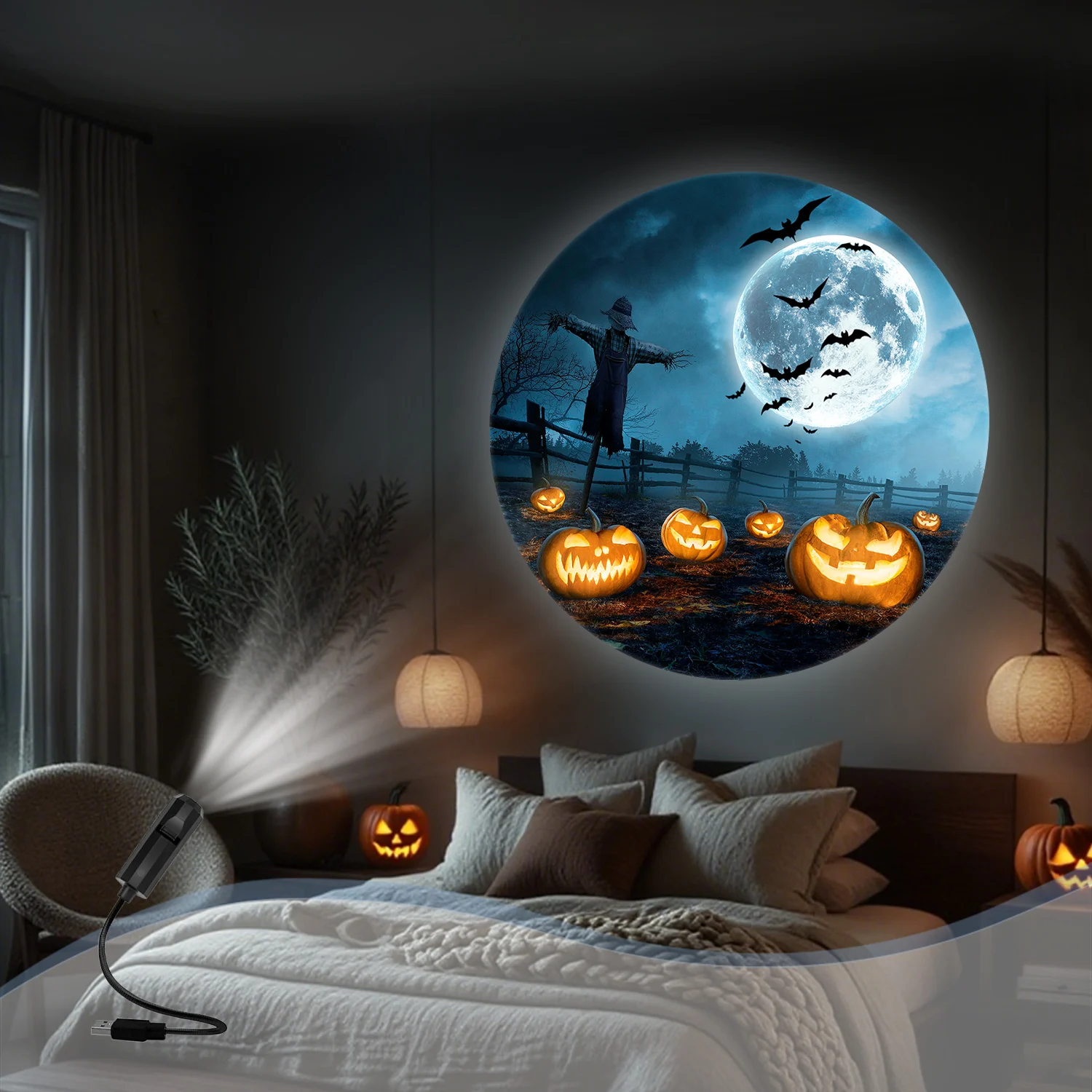 Gruseliger Mond Projektor mit LED, für Halloween Stimmung