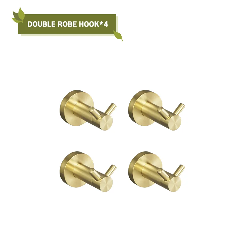Elegantes Badezimmer-Set mit gebürstetem Gold für Aufbewahrung – 4 PCS Double Hooks