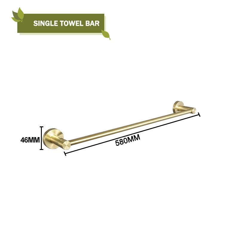Elegantes Badezimmer-Set mit gebürstetem Gold für Aufbewahrung – BG Single Towel Bar
