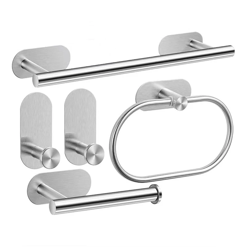Vielseitiges Badezimmer-Set aus gebürstetem Nickel für Handtücher und mehr – 5pcs Silver