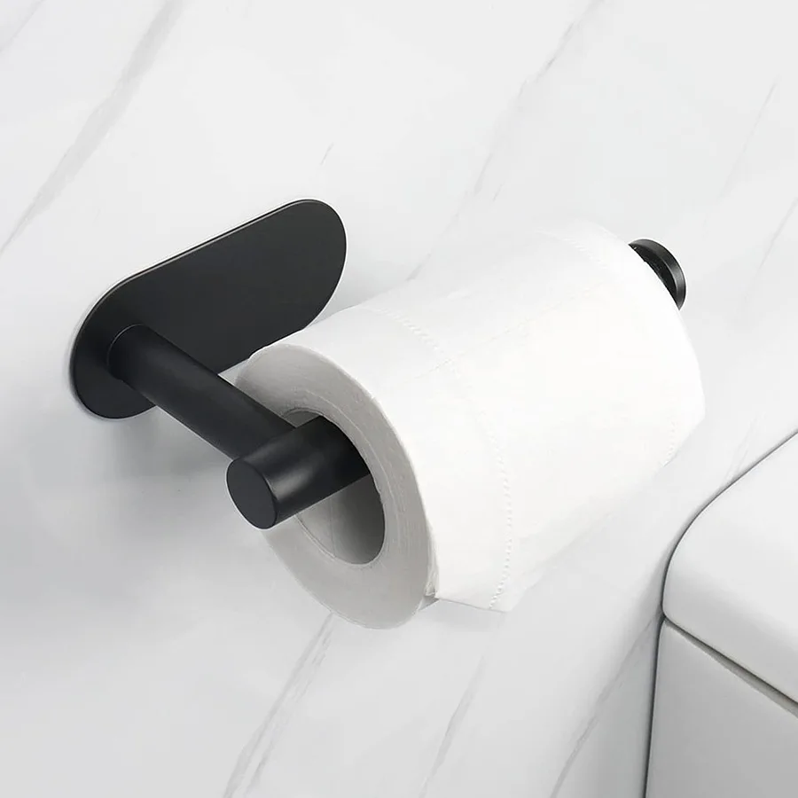 Praktisches Edelstahl-Badezimmer-Set mit selbstklebenden Halterungen – Black Paper Holder