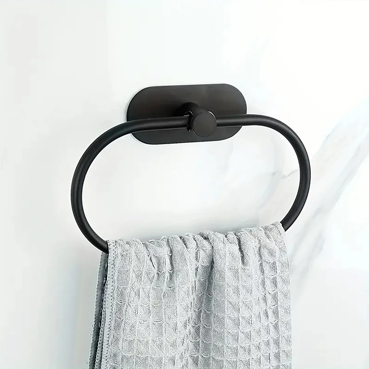 Praktisches Edelstahl-Badezimmer-Set mit selbstklebenden Halterungen – Black Towel Ring