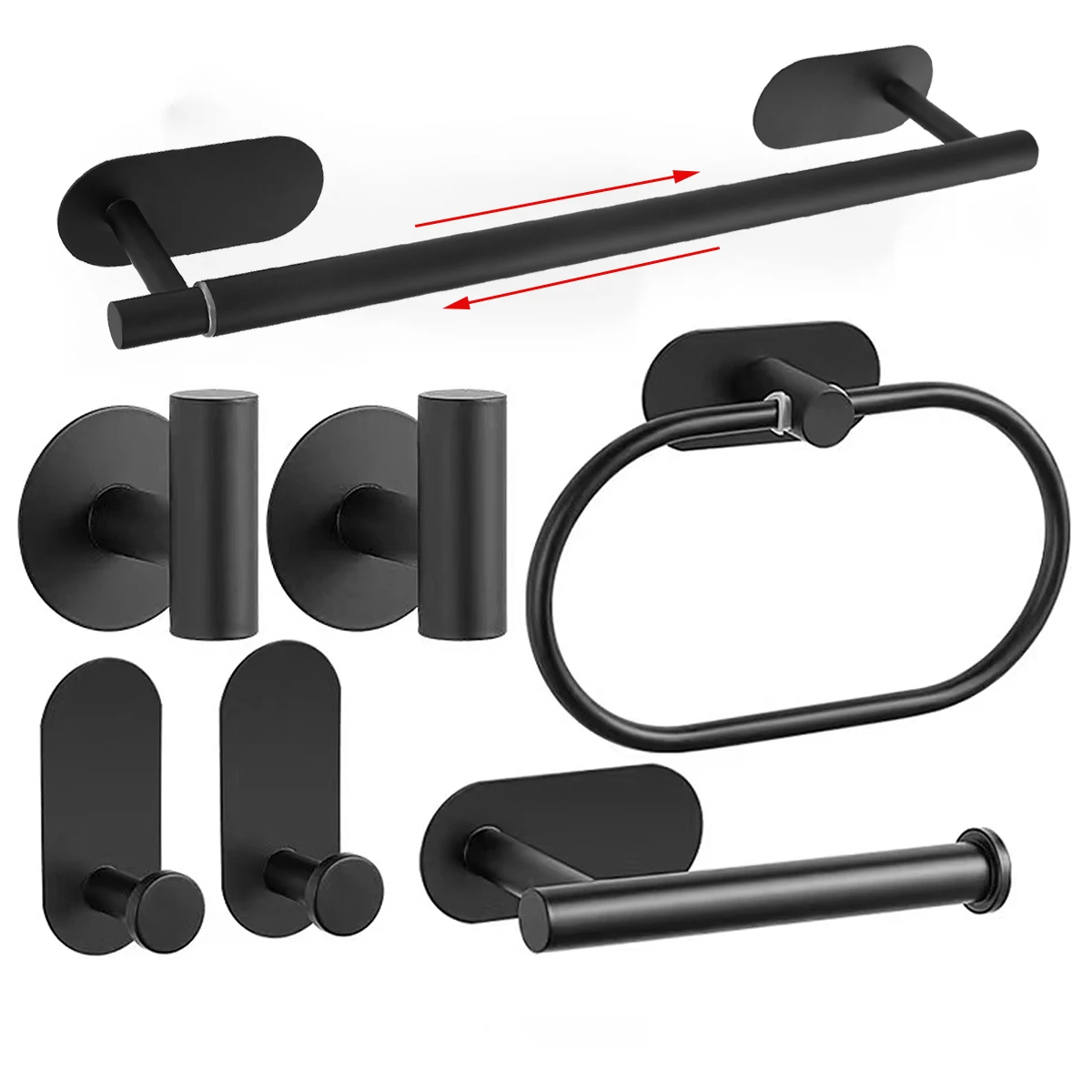 Praktisches Edelstahl-Badezimmer-Set mit selbstklebenden Halterungen – Black 7pcs