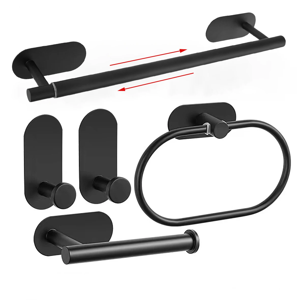 Praktisches Edelstahl-Badezimmer-Set mit selbstklebenden Halterungen – Black 5pcs