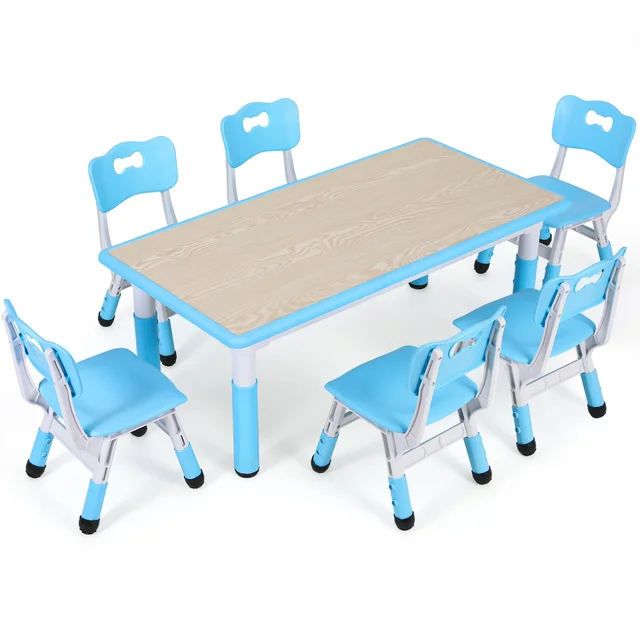 Höhenverstellbarer Rechteckiger Kindertisch mit 6 Stühlen für kreative Aktivitäten - Blue , GERMANY