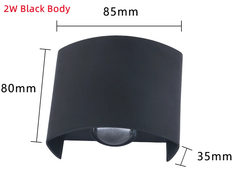 Wasserdichte LED-Wandlampe für Garten und Innenräume – 2W Black Body , Cold White 6000K