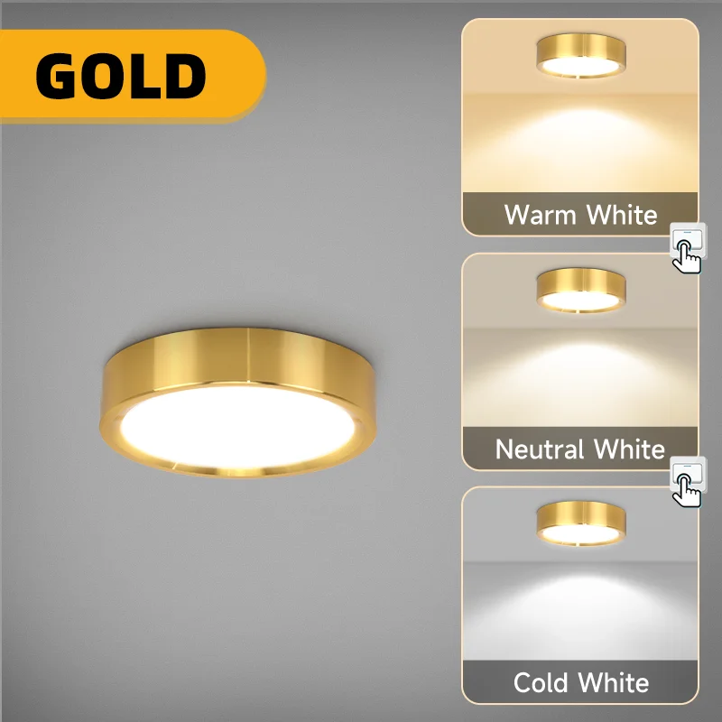 Dimmbares LED-Deckenlicht für Wohnräume und Badezimmer – Gold , 5w , 3 Colors Dimmable