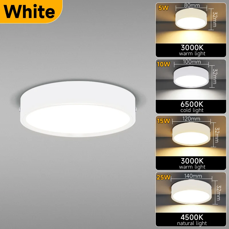 Dimmbares LED-Deckenlicht für Wohnräume und Badezimmer – White , 5w , Warm White