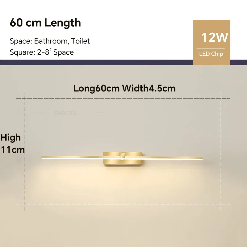 Moderne LED-Wandleuchte für das Badezimmer mit drei Farben – Gold60 , Warm White 3000k