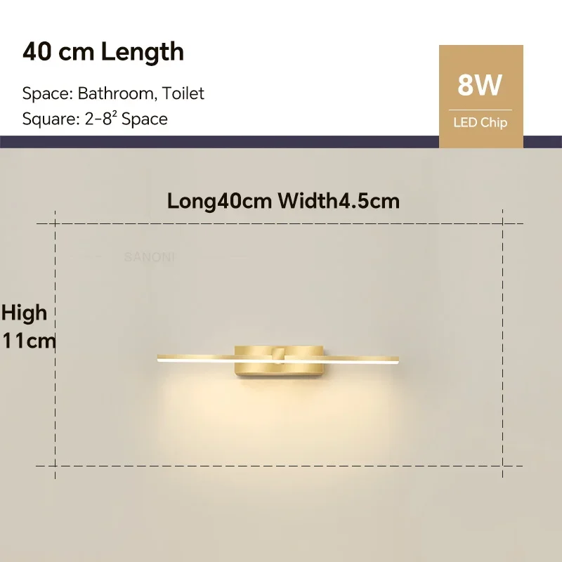 Moderne LED-Wandleuchte für das Badezimmer mit drei Farben – Gold40 , Tricolor White