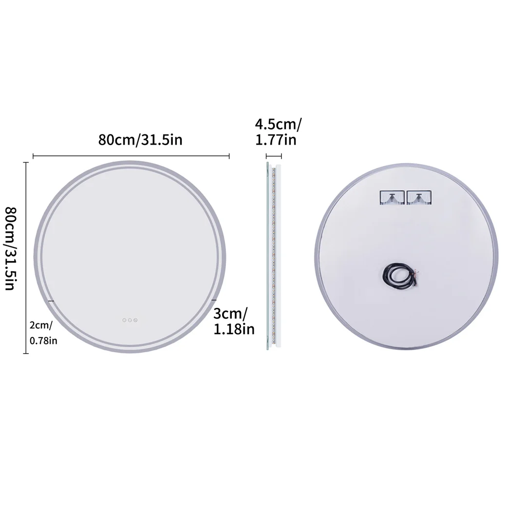 LUVODI 80cm Rundes LED Badspiegel mit Touch-Funktion und Antibeschlag – Bild 4