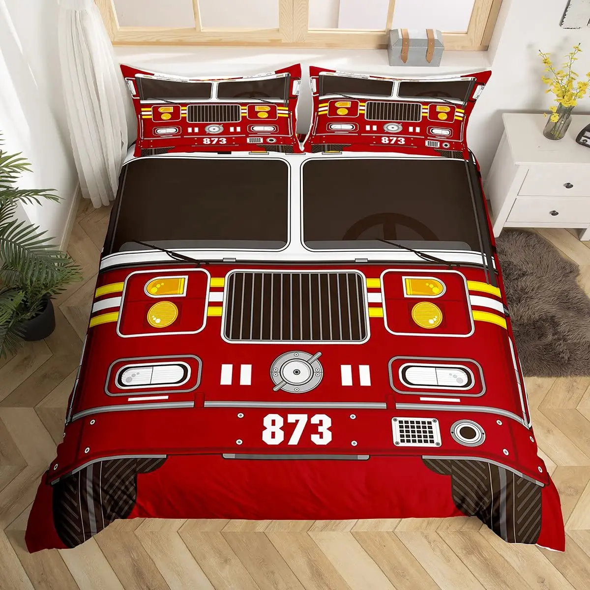 Feuerwehrwagen Bettwäsche Set für Kinder in Rot – 7 , 228x228cm 3pcs
