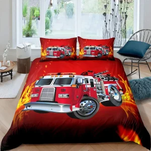 Feuerwehrwagen Bettwäsche Set für Kinder, Rot, King/Queen Größe