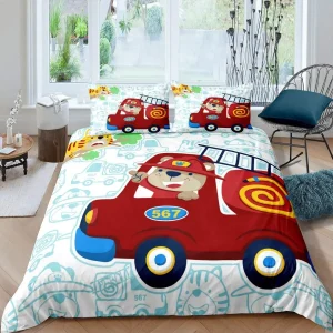 Feuerwehrwagen Bettwäsche Set für Kinder - Rot, King/Queen Größe