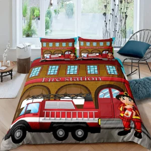 Feuerwehrwagen Bettwäsche Set für Kinder, rot, Größe König/Queen