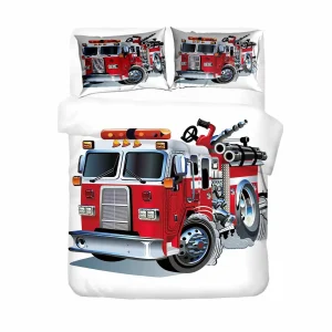 Feuerwehrwagen Bettwäsche Set für Kinder in Rot, King/Queen Größe