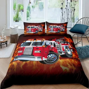 Feuerwehrwagen Bettwäsche Set für Kinder in Rot, King/Queen Größe