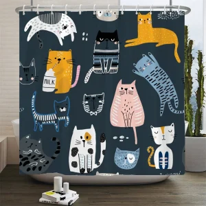 Katzenmotiv Duschvorhang für ein fröhliches Badezimmerdesign