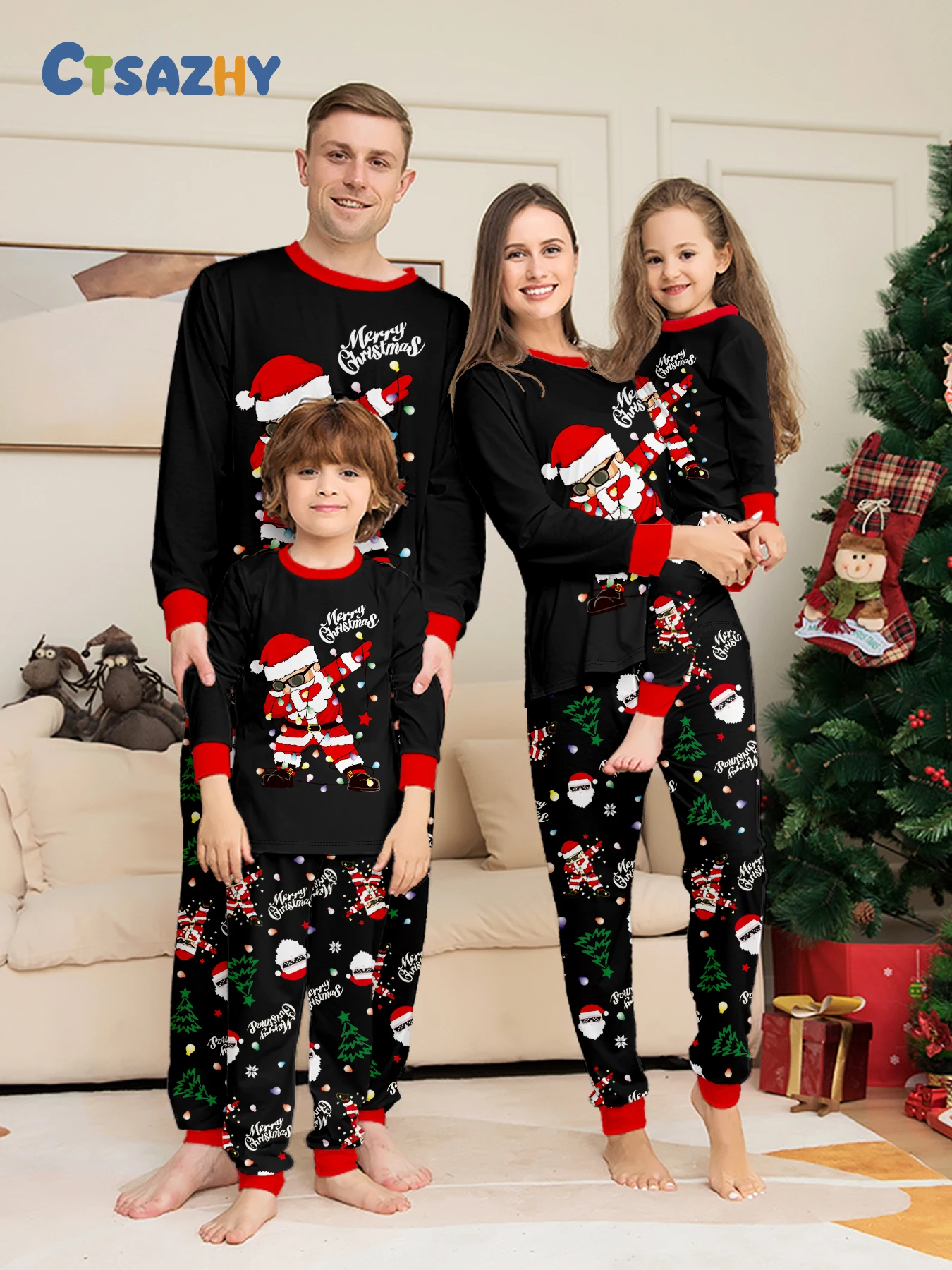 Weihnachtliche Familien-Pyjama-Sets mit Weihnachtsmann-Druck in Rot – SD-888 , Mam-4XL