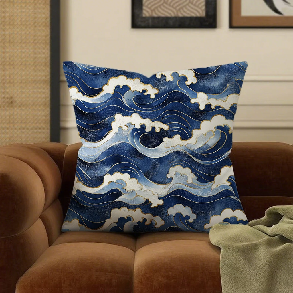 Blau-weiße geometrische Kissenbezüge für Sofa und Bett – 40x40cm , 4