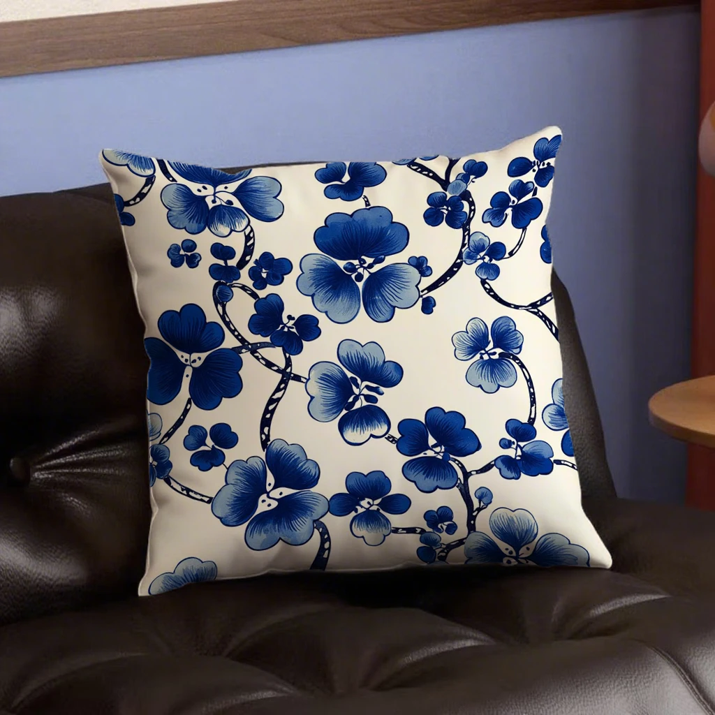 Blau-weiße geometrische Kissenbezüge für Sofa und Bett – 40x40cm , 3