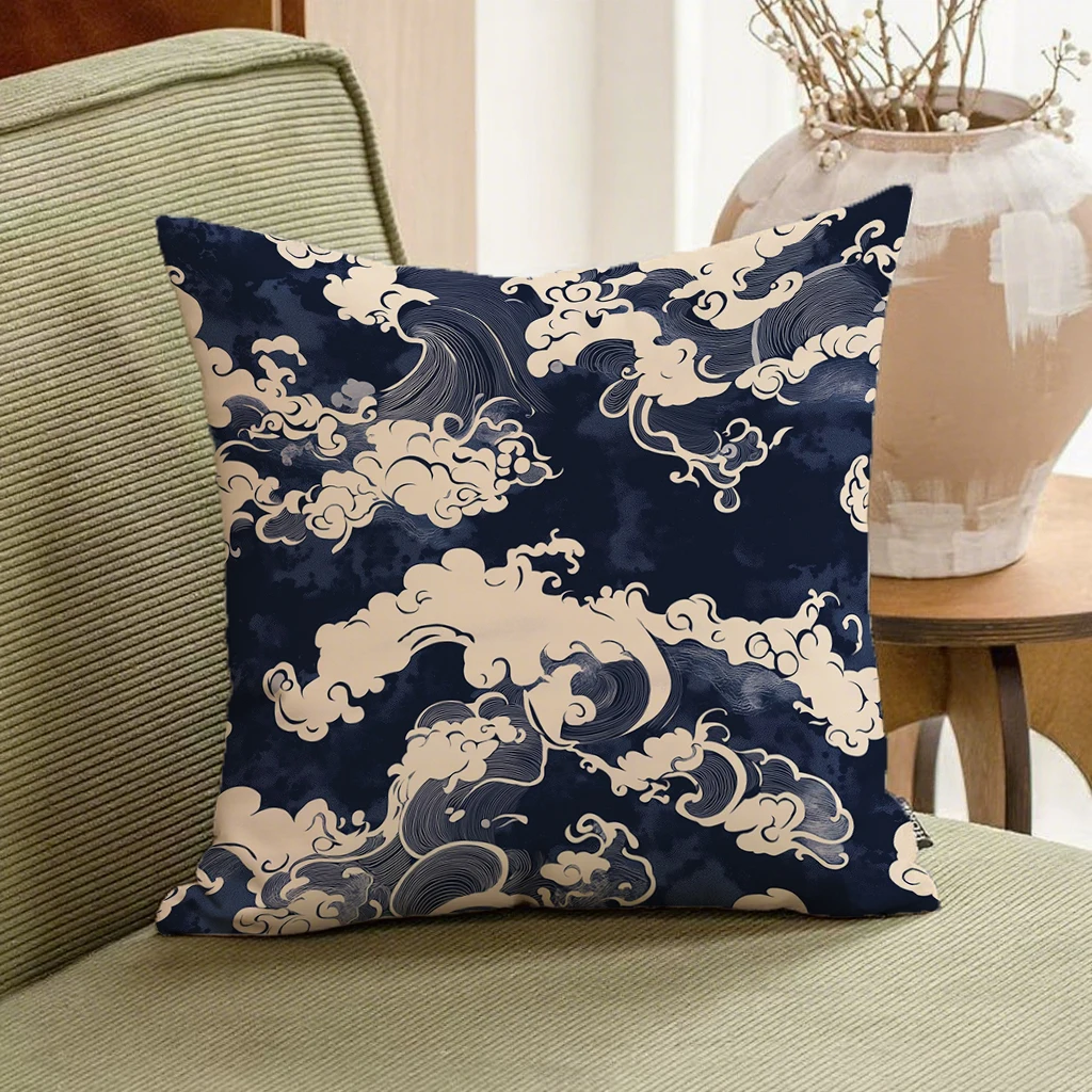 Blau-weiße geometrische Kissenbezüge für Sofa und Bett – 50x50cm , 2