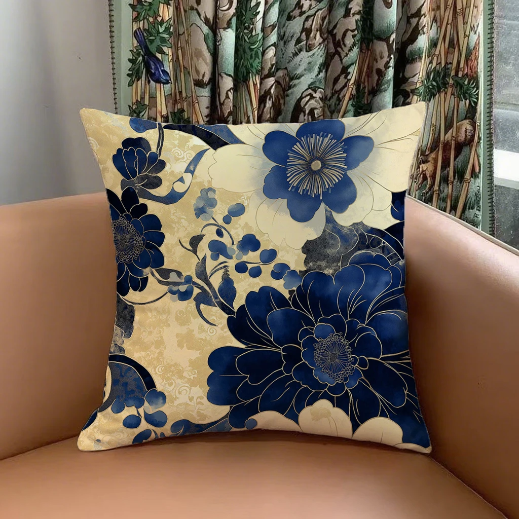 Blau-weiße geometrische Kissenbezüge für Sofa und Bett – 40x40cm , 1