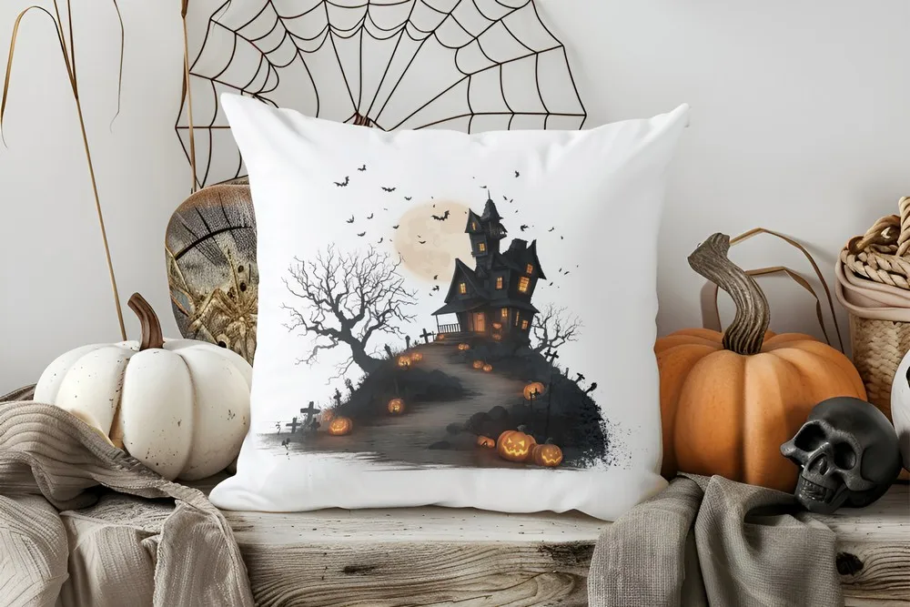 Halloween-Kissenbezug mit Kürbis-Motiv für Ihr Zuhause – 4 , 45x45cm