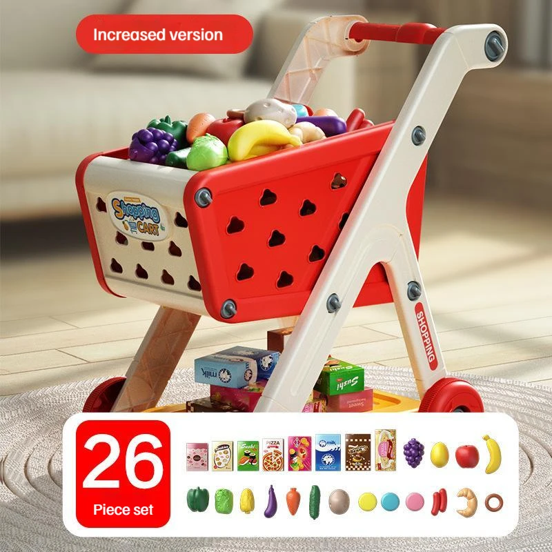 Bunte Einkaufstasche für Kinder mit Schnittspielzeug und Musik – Red-26pcs