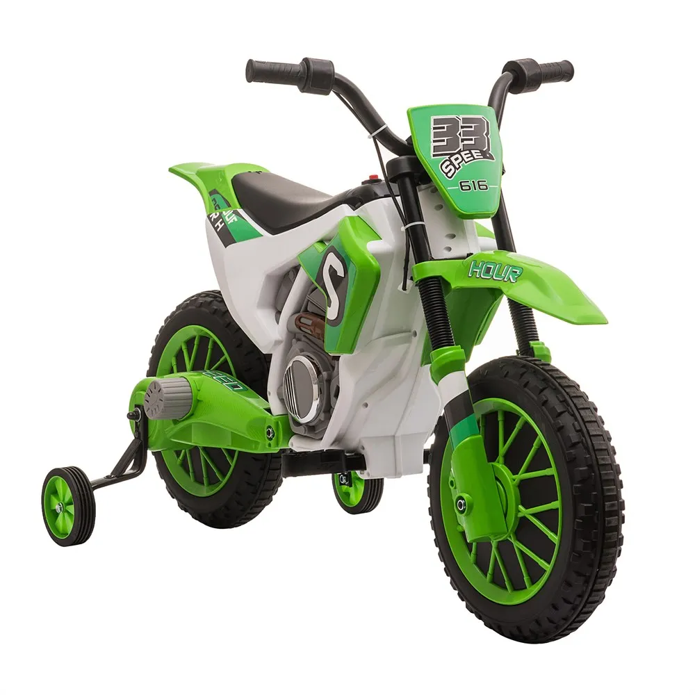 HOMCOM Kinder Elektromotorrad mit 2 Stützrädern, 12V, grün