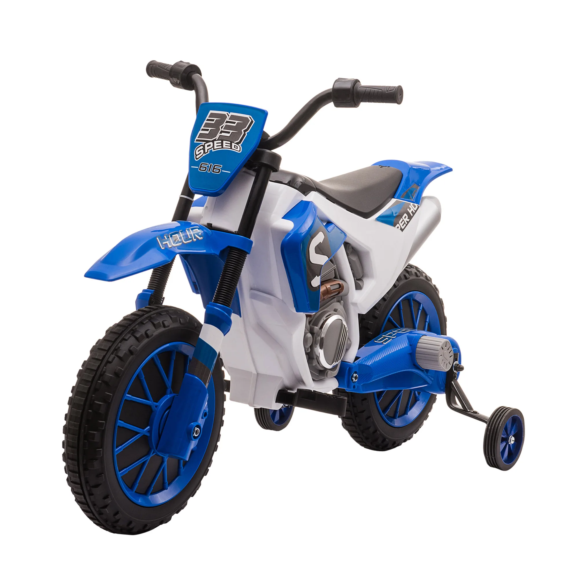 HOMCOM Kinder-Elektromotorrad mit 12V, 2 Stützrädern, blau