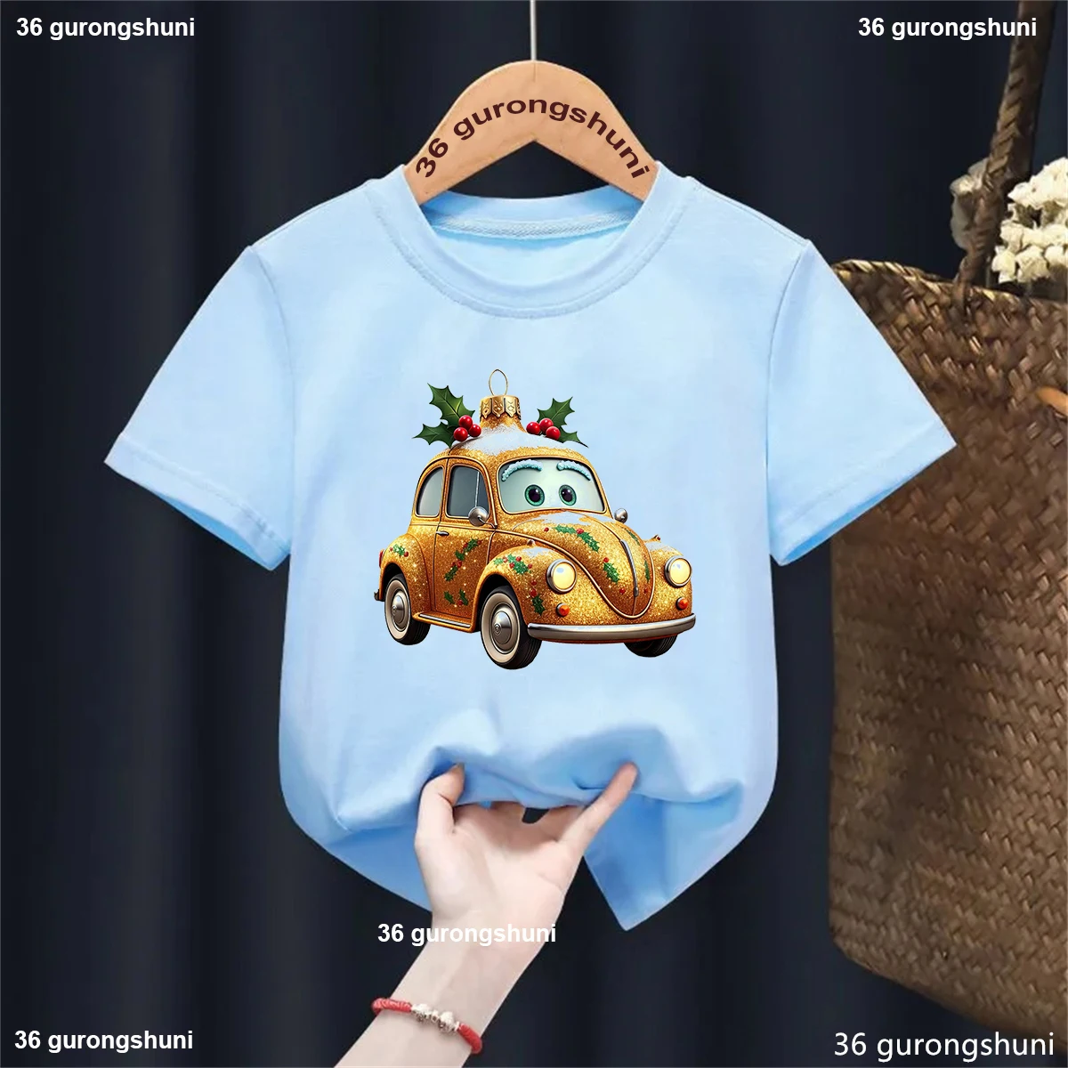 Kawaii Weihnachtsauto T-Shirt für Kinder – Lustiges Geschenk – H17946W , 5T