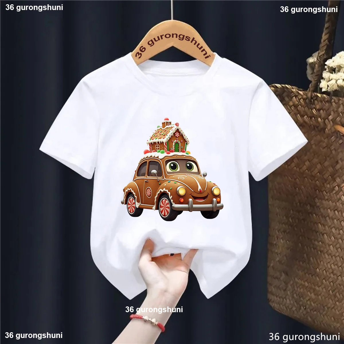 Kawaii Weihnachtsauto T-Shirt für Kinder – Lustiges Geschenk – H17944Q , 4T